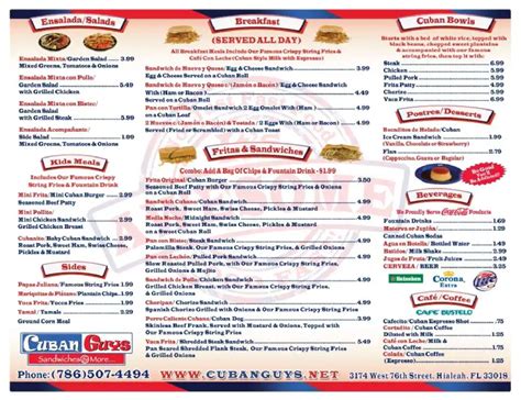 Online Menu of Cuban Guys, Miami, FL